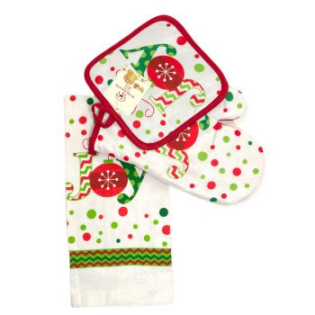 Set cucina natalizio Glitter presina guantone a asciugamano - Joy