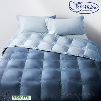 Trapunta piuma d'oca invernale blu azzurro letto singolo