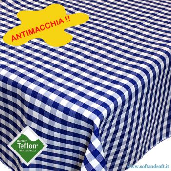 BORA Table cloth for 6 cm 140x180 check pattern no stain TEFLON - Blu