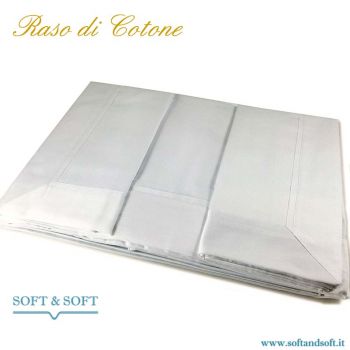 PURO RASO Completo lenzuola letto Singolo in RASO di Puro Cotone Bianco