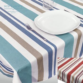TROPEA STRIPE Tablecloth in Resinated Fabric for 12 people cm 140x250