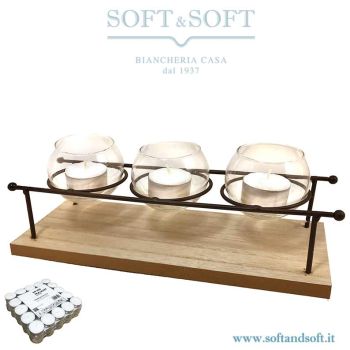 Lanter made of wood and glass cm 28x10x9h