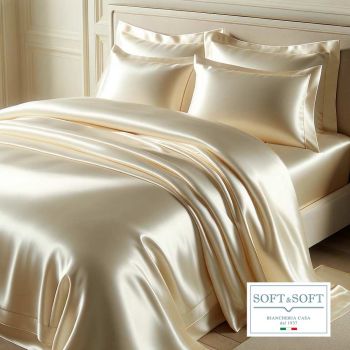 PURE SILK complete sheet set for double bed 270x300-Ivory