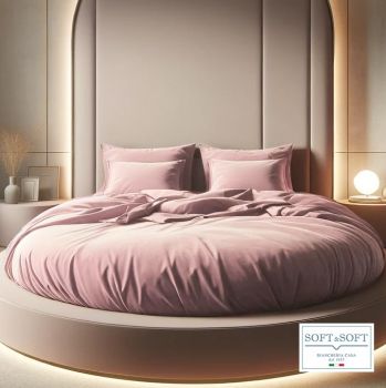 ROUND SATIN ROUND BED SHEETS with 4 PILLOWCASES in Cotton-Mauve Satin