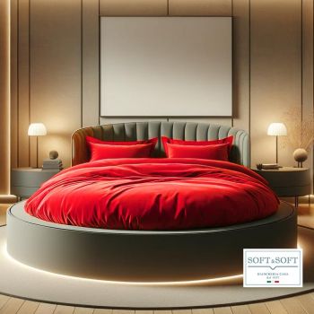 ROUND SATIN ROUND BED SHEETS with 4 PILLOWCASES in Cotton Satin-Red