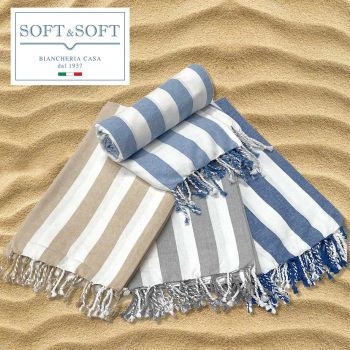 Telo Mare Fouta Marina cm 100x200 in cotone a Righe con frange