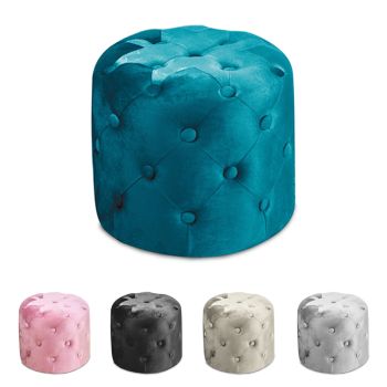 PARIGI pouf cilindrico in velluto trapuntato cm 36x40