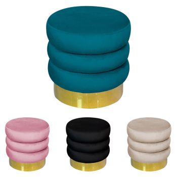 CREAMY pouf cilindrico in velluto e metallo oro cm 38x38