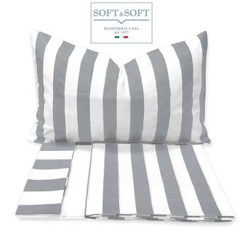 RIVER complete linen/bedspread striped single bed in Cotton-Grey