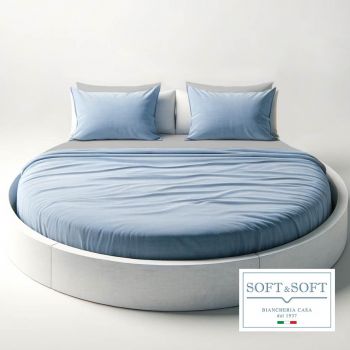 ROUND Sheet Set for ROUND BED with 4 PILLOWCASES - Light Blue/Grey
