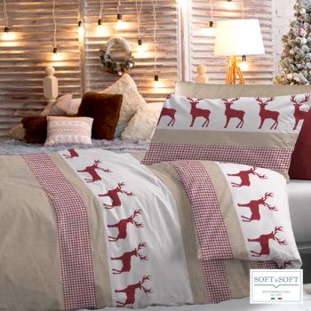Sacco copripiumino da letto singolo a quadretti tipo Kilt a fondo rosso natalizio o beige con righe rosse.