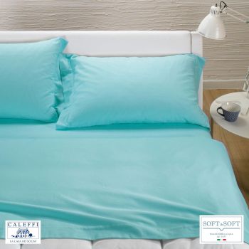 TINTA UNITA completo lenzuola per letto matrimoniale Flanella CALEFFI-Anice