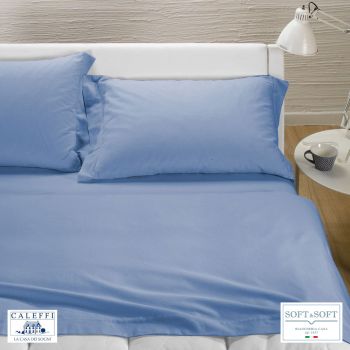 TINTA UNITA completo lenzuola per letto matrimoniale Flanella CALEFFI-Azzurro