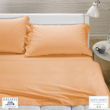 TINTA UNITA completo lenzuola per letto matrimoniale Flanella CALEFFI-Pesca
