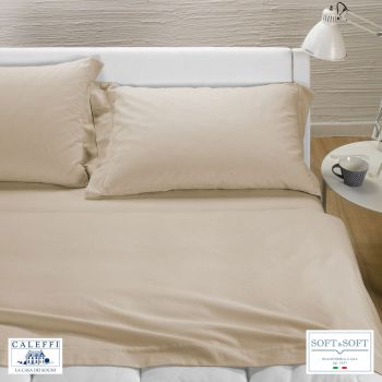 TINTA UNITA completo lenzuola per letto matrimoniale Flanella CALEFFI-Sabbia