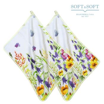 VINTAGE Couple Pure Cotton Dishclothes cm 50x70 Printed Flowers