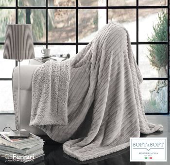 VISONE coperta plaid matrimoniale in pelliccia ecologica cm 240x205-Grigio